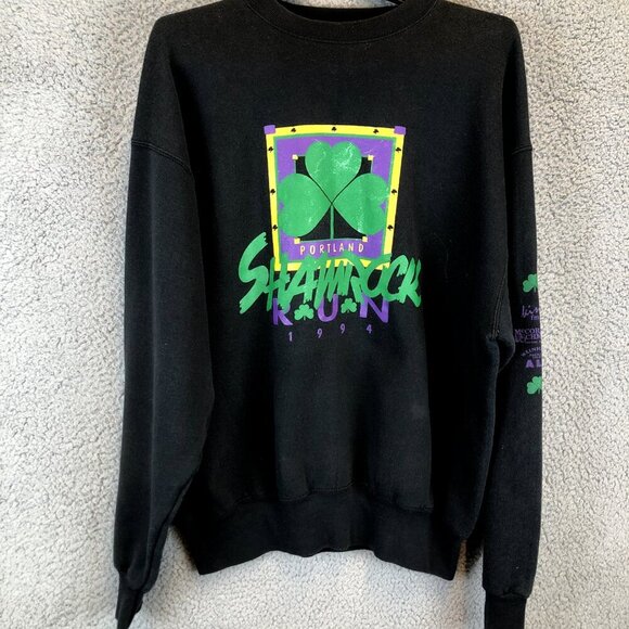 Vintage Shamrock Run 1994 Oregon Crewneck Sweatshirt Size XL Irish 3 leaf clover - Picture 1 of 6